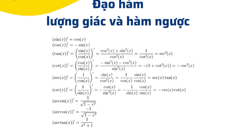 công thức đạo hàm nguyên hàm