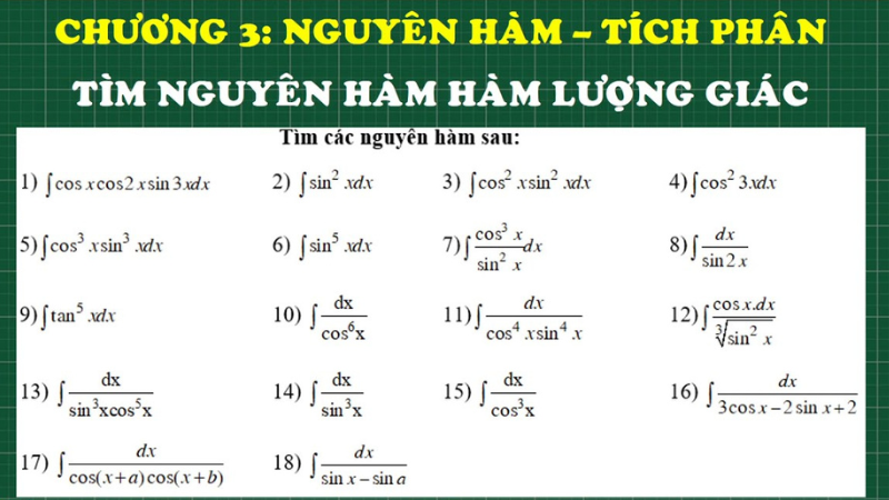 công thức nguyên hàm lượng giác