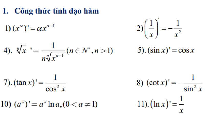 tổng hợp công thức nguyên hàm