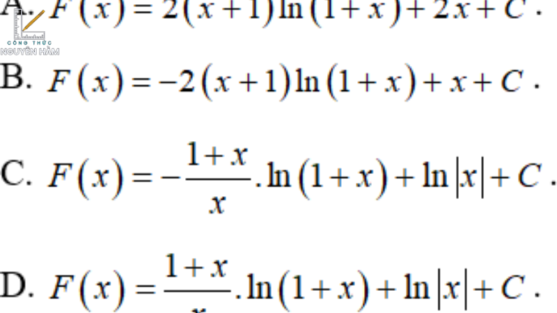 công thức nguyên hàm logarit