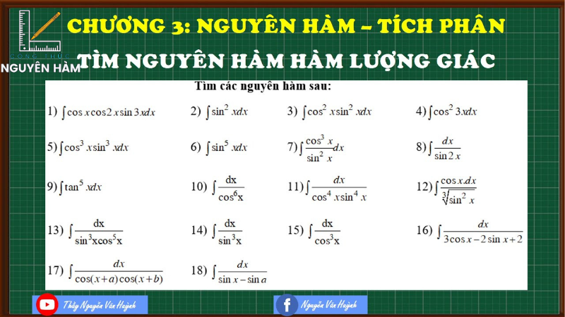 10 công thức nguyên hàm